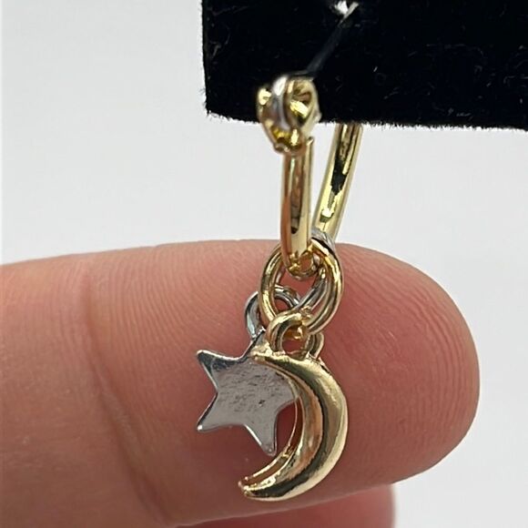 1/2” Gold Tone Hoops with Mixed Tone Star and Moon (silver stars/gold moons) - Picture 1 of 9